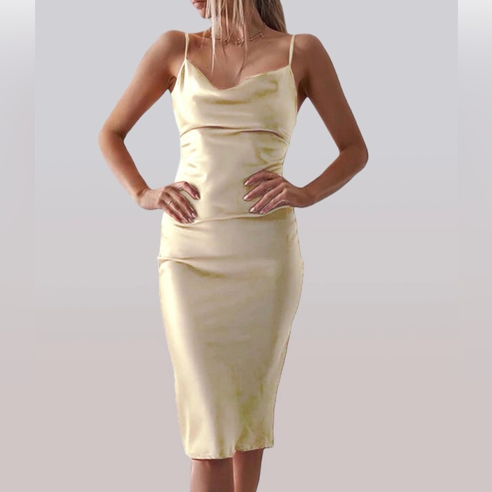 xxxiticat Women's Sleeveless Spaghetti Strap Satin Dress